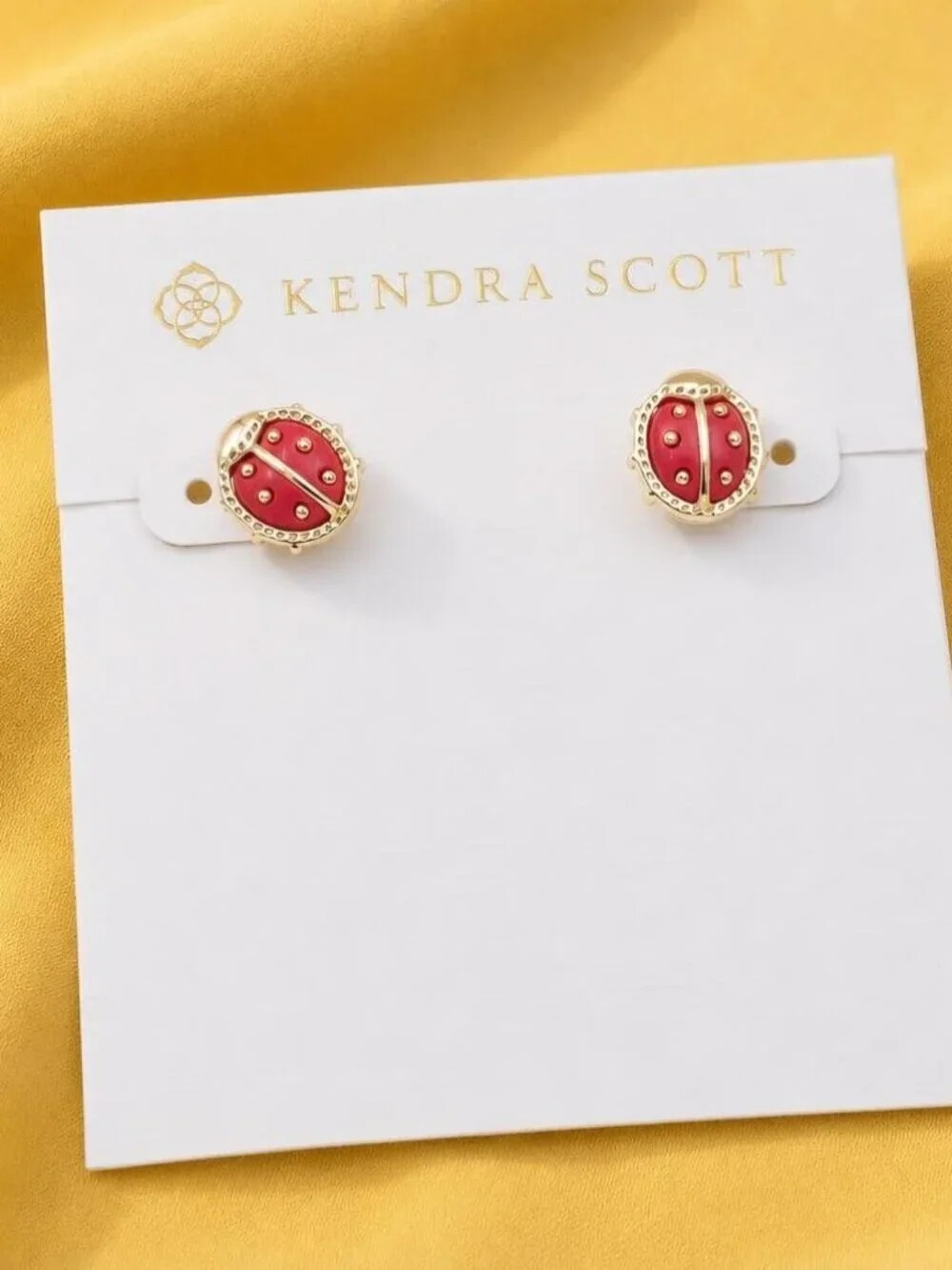 Kendra Scott Ladybug Gold Red Vermillion Stud Earrings